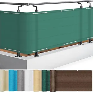 Waterproof Sun Shade Rectangle Sail,Balcony Privacy Shield 90 x 800 cm Ventilated UV Protection Windscreen for Wall Yard Backyard Dark Green Privacy Screen with Rope and Eyelets