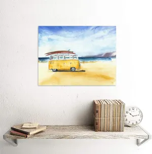 Wee Blue Coo Van Surfing Trip Painting Art Print Canvas Premium Wall Decor Poster