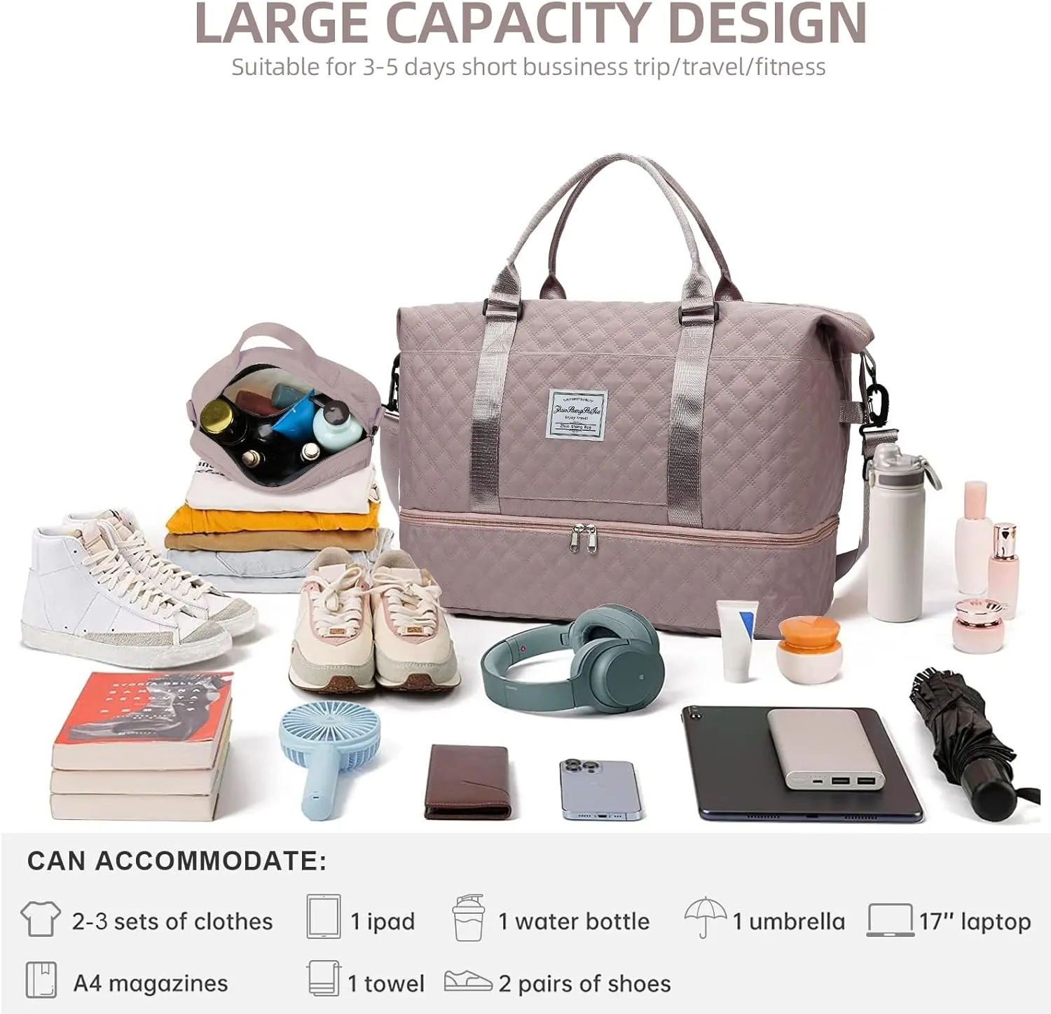 Weekender Bags for Women Travel Duffle Bag with Shoe Compartment Overnight Carry On Duffel Bag Gym Tote Bag with Toiletry Bag