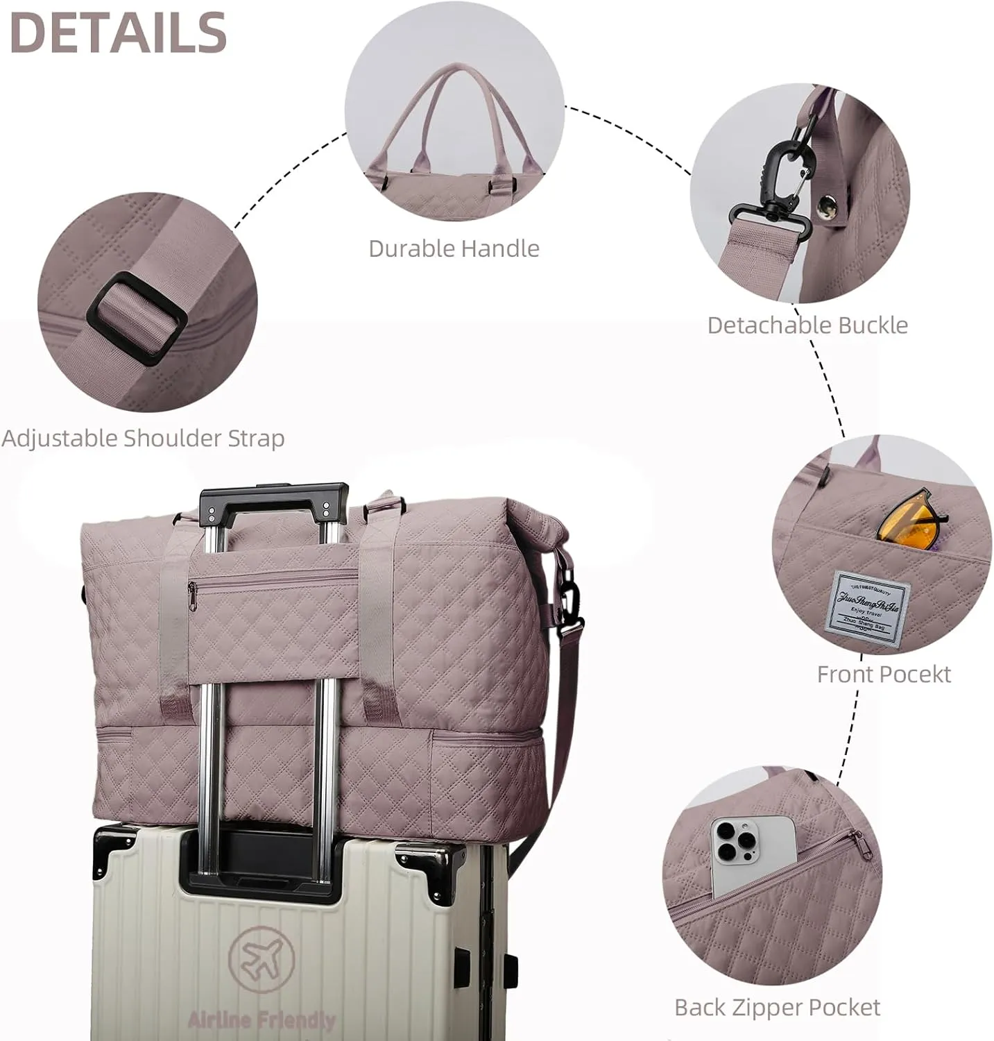 Weekender Bags for Women Travel Duffle Bag with Shoe Compartment Overnight Carry On Duffel Bag Gym Tote Bag with Toiletry Bag