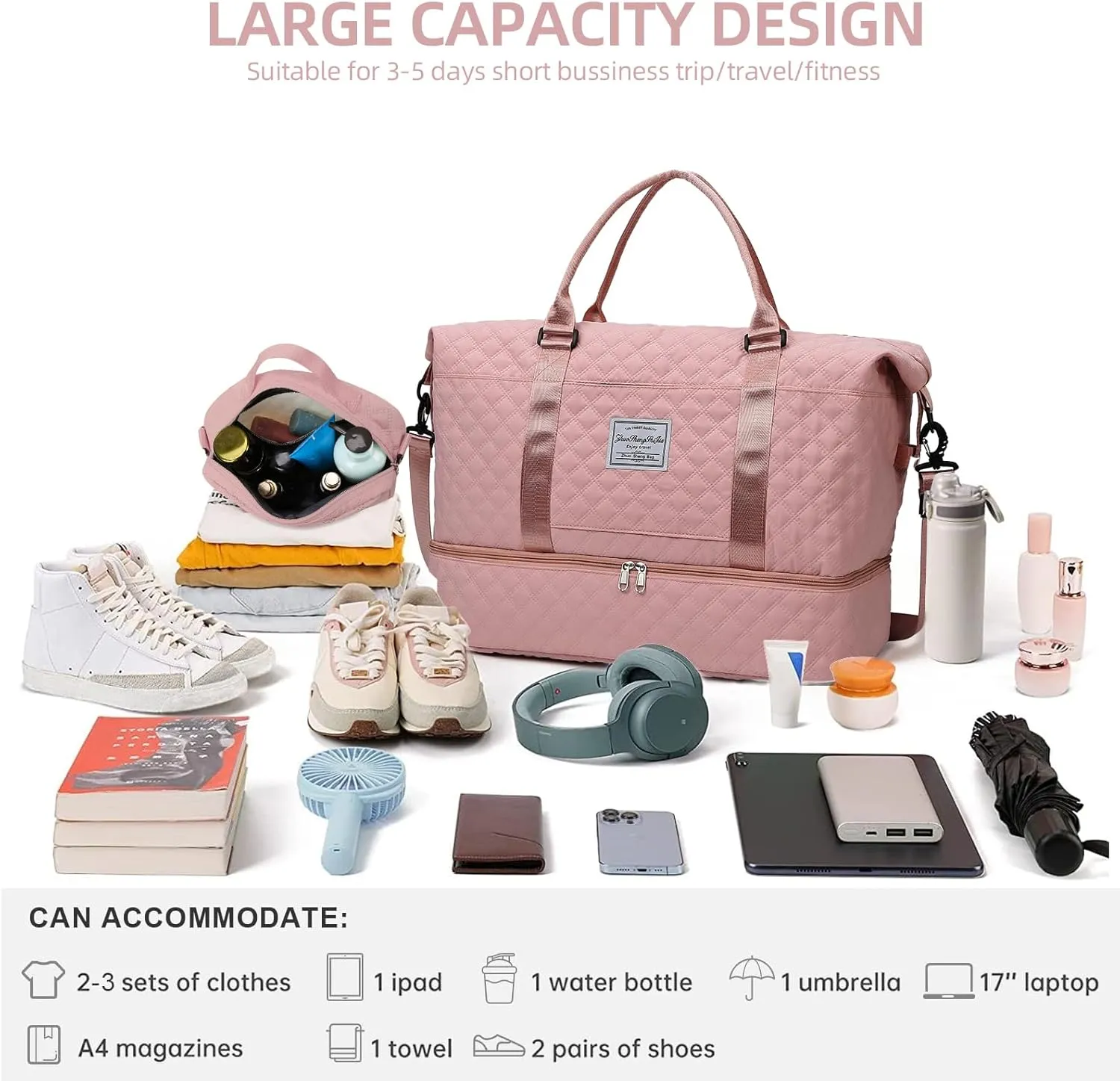 Weekender Bags for Women Travel Duffle Bag with Shoe Compartment Overnight Carry On Duffel Bag Gym Tote Bag with Toiletry Bag