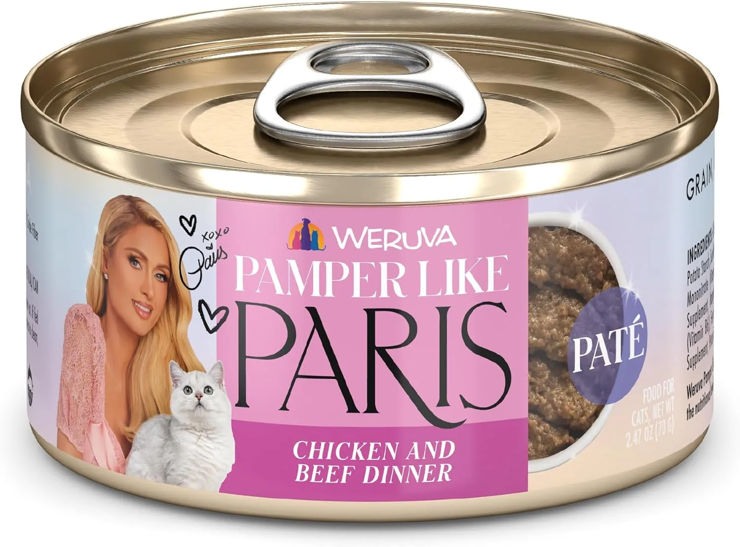 Weruva Paris Hilton Pamper Like Paris Natural Grain Free Wet Cat Food, Chicken and Beef Paté, 2.47oz Can (Pack of 12)