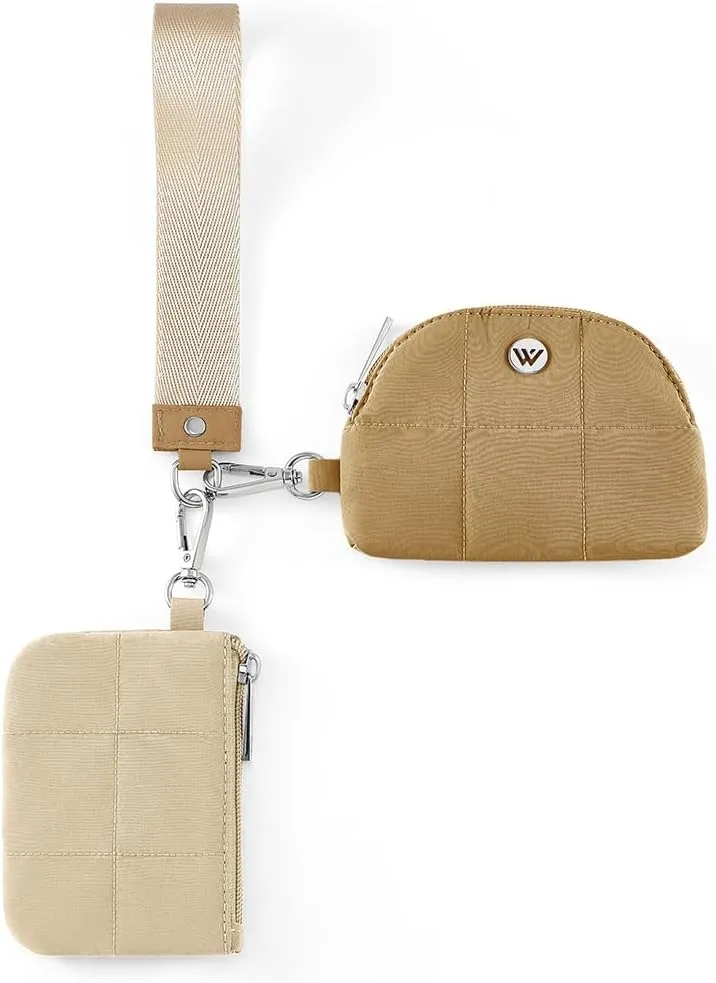 WESTBRONCO Mini Keychain Wristlet Wallets for Women Portable Dual Pouch Wristlet Detachable Quilted Nylon Coin Purse Pocket for Travel Sports Outdoors