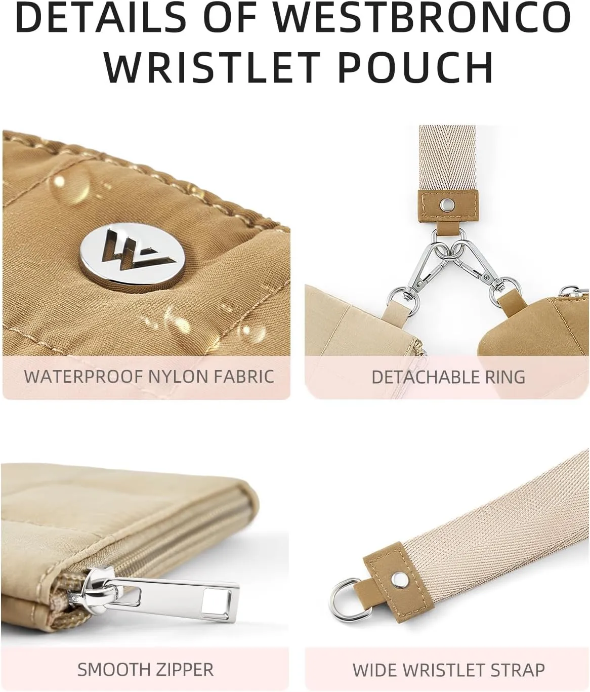 WESTBRONCO Mini Keychain Wristlet Wallets for Women Portable Dual Pouch Wristlet Detachable Quilted Nylon Coin Purse Pocket for Travel Sports Outdoors