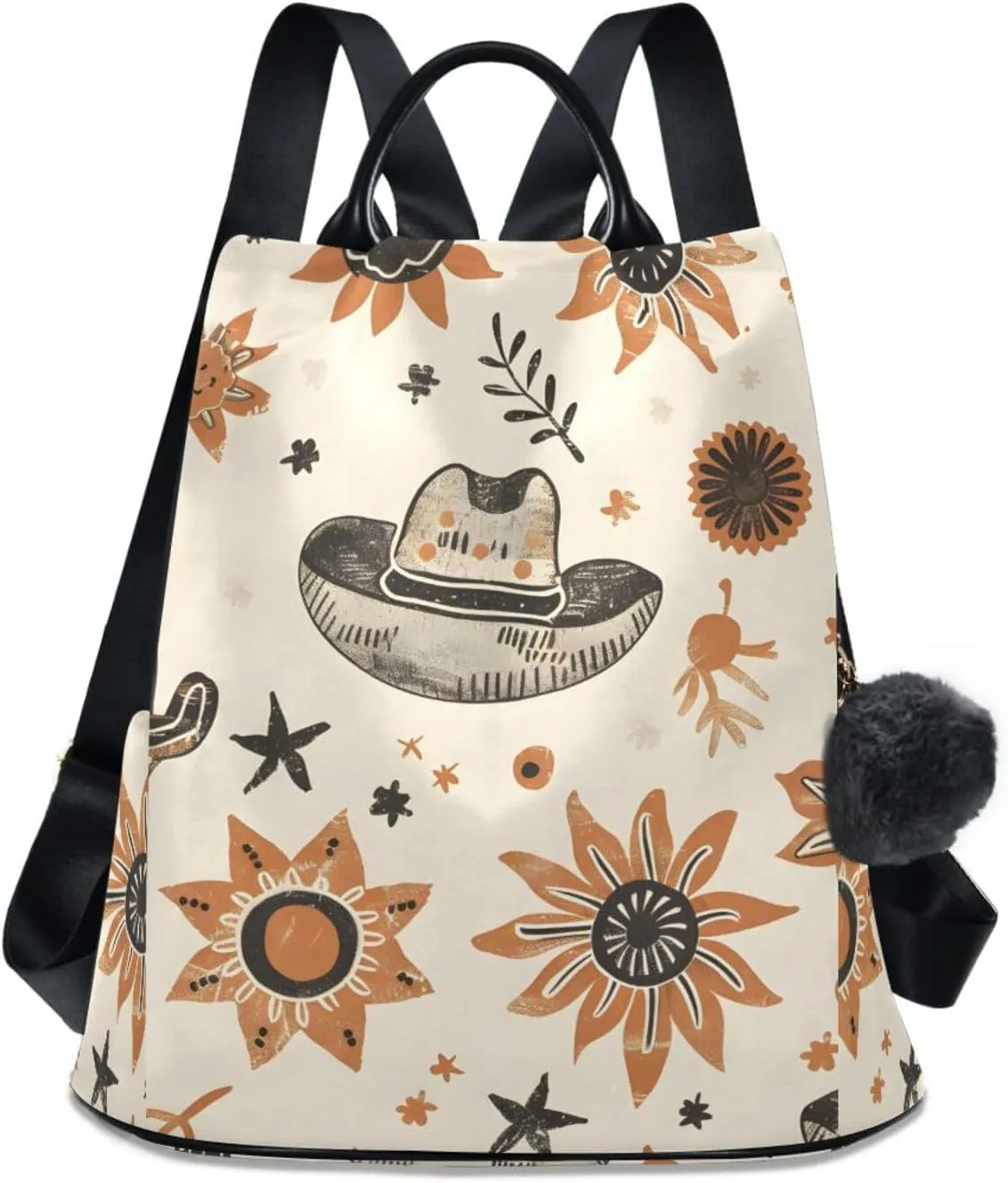 Western Cowboy Hats Suns Cactus Backpack for Women Anti Theft Large Fashion Travel Shoulder Bag Purse Rucksack Lightweight