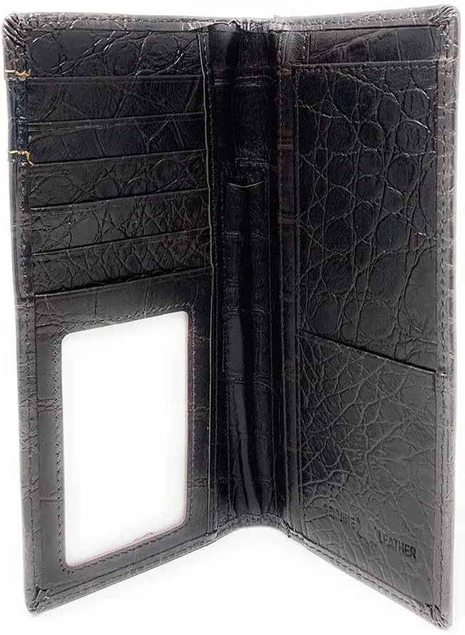 Western Premium Genuine Leather Tooled Men's Long Bifold Wallet premium cowboy wallets in 2 colors (Black Texas state map)