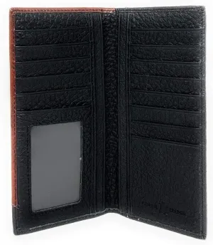 Western Premium Genuine Leather Tooled Men's Long Bifold Wallet premium cowboy wallets in 2 colors (Coffee Longhorn)