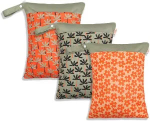 Wet Dry Bags for Baby Cloth Diapers - Waterproof Reusable Washable Travel Bags, Gym Bag, Pool, Daycare Soiled Baby Items Yoga Gym Bag for Swimsuits & Wet Clothes 3pcs/set（Orange&Flower