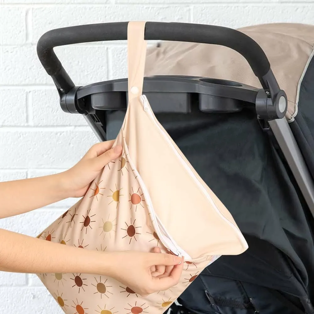 Wet Dry Bags for Baby Cloth Diapers - Waterproof Reusable Washable Travel Bags, Gym Bag, Pool, Daycare Soiled Baby Items Yoga Gym Bag for Swimsuits & Wet Clothes 3pcs/set（Orange&Flower