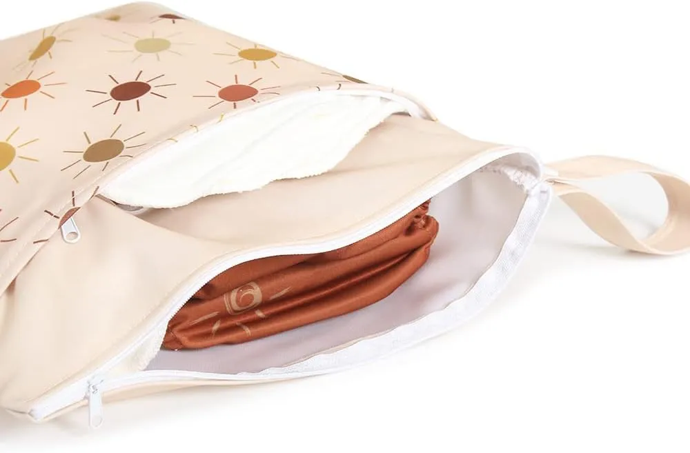 Wet Dry Bags for Baby Cloth Diapers - Waterproof Reusable Washable Travel Bags, Gym Bag, Pool, Daycare Soiled Baby Items Yoga Gym Bag for Swimsuits & Wet Clothes 3pcs/set（Orange&Flower