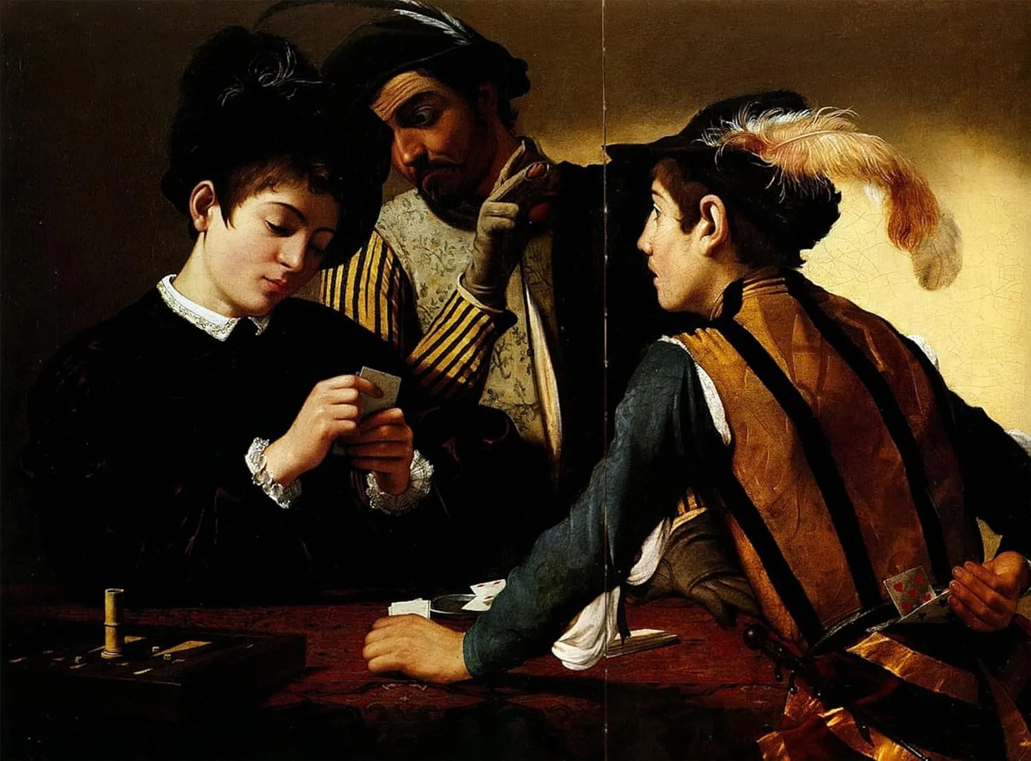 WGZGEFLEB Famous Painting Art Print Images Wall Pictures the Cardsharps by Merisi Caravaggio Abstract Art Picture for Home Decor 60x90cm