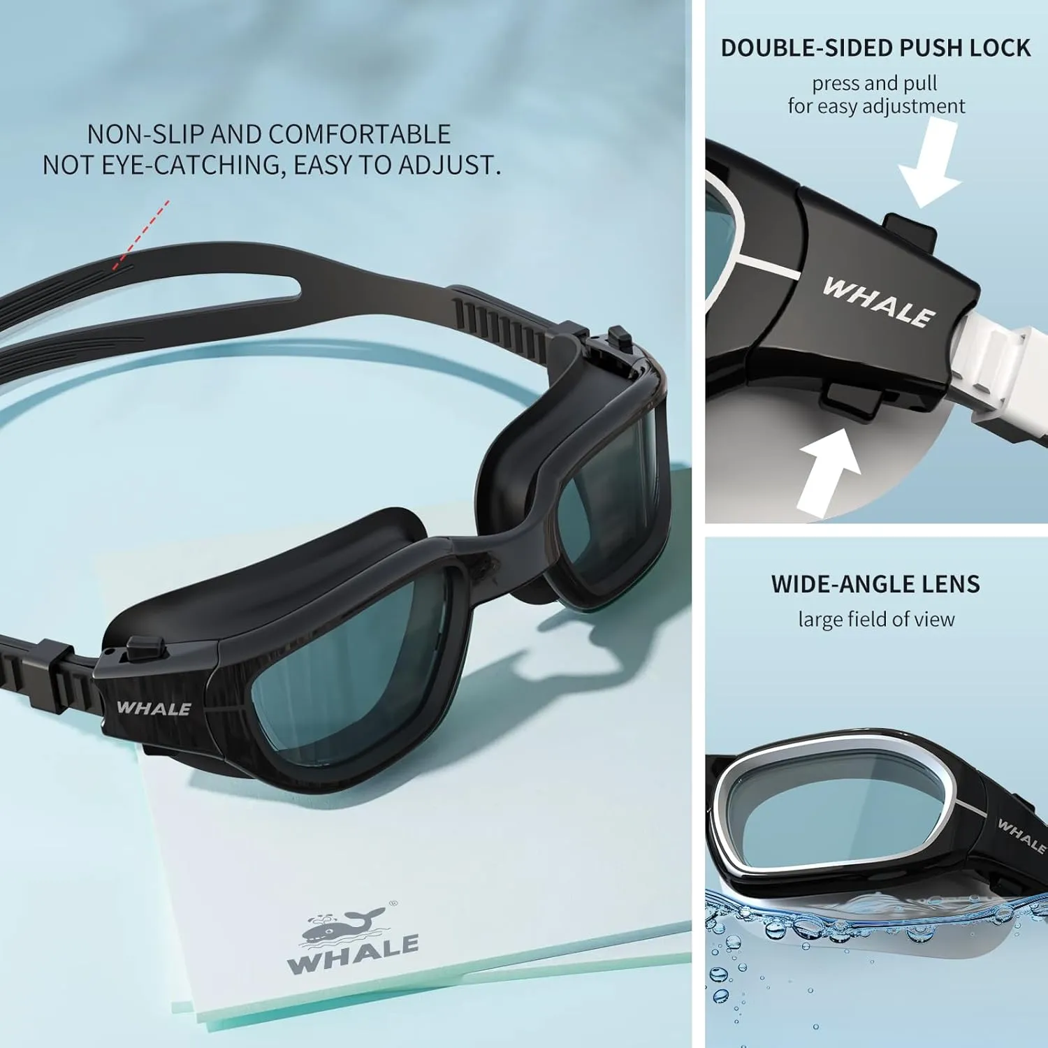 Whale Polarized Swim Goggles, GE Anti-Fog Anti-UV Protection No Leaking Swimming Pool Goggles for Men, Women, and Youth