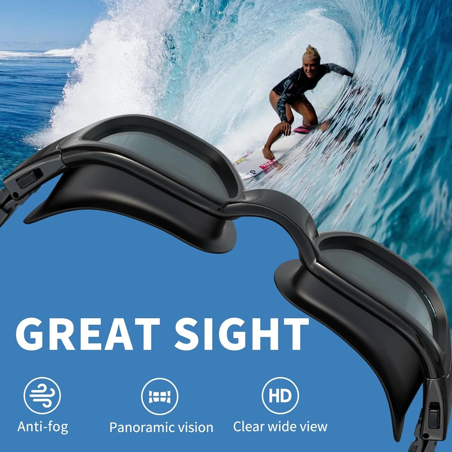 Whale Polarized Swim Goggles, GE Anti-Fog Anti-UV Protection No Leaking Swimming Pool Goggles for Men, Women, and Youth