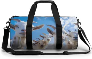 White Goats with Long Horns Gym Bag Sports Duffle Bags for Men Women Travel Swimming Fitness with Shoe And Wet Compartment