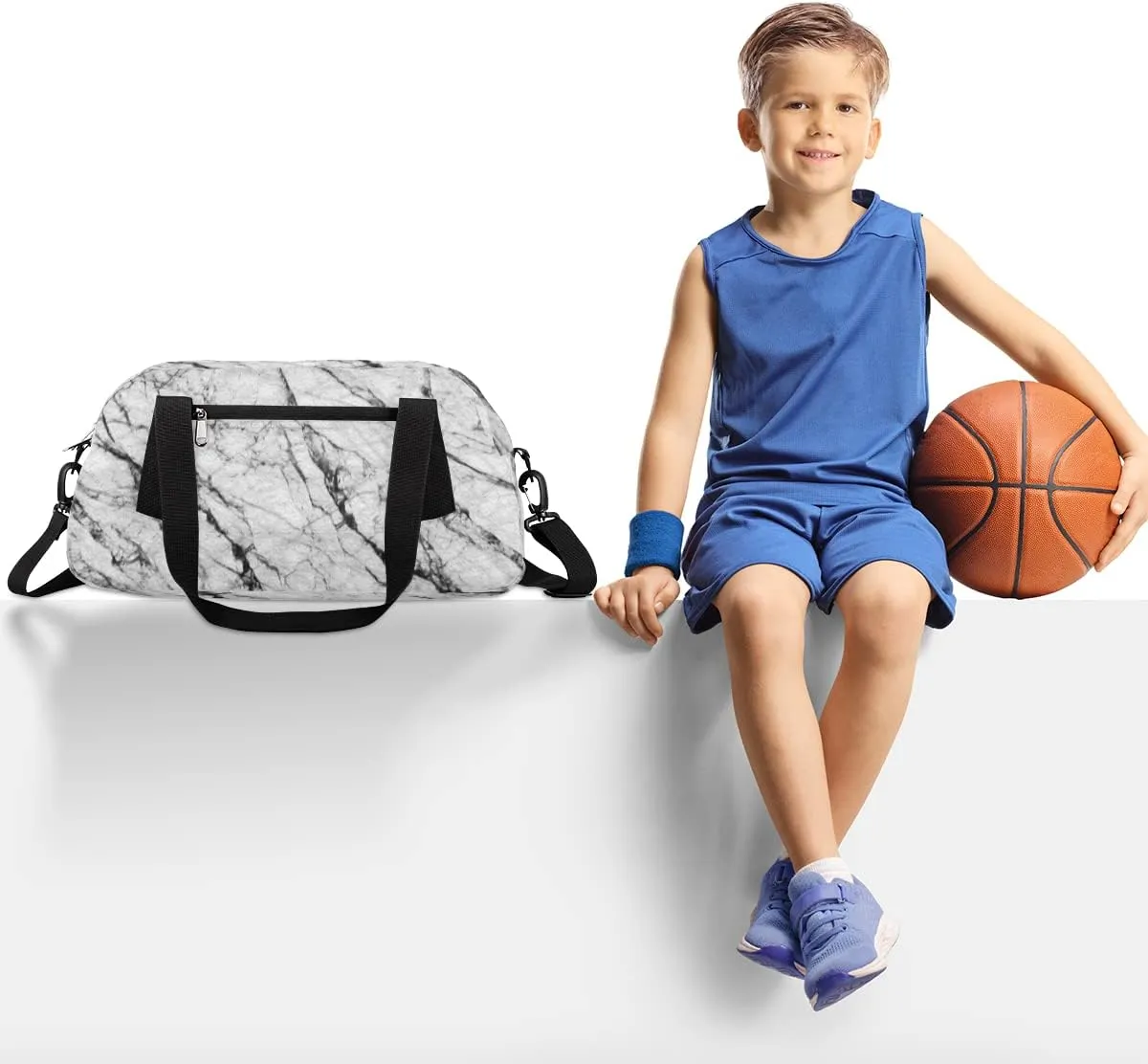 White Marble Texture Kids Duffel Bag for Girls Boys Teens, Marble Texture Oil Painting Dance Bag Overnight Small Duffel Bag Carry On Weekend Sports Gym Travel Bag for School Practice Gymnastics Ballet