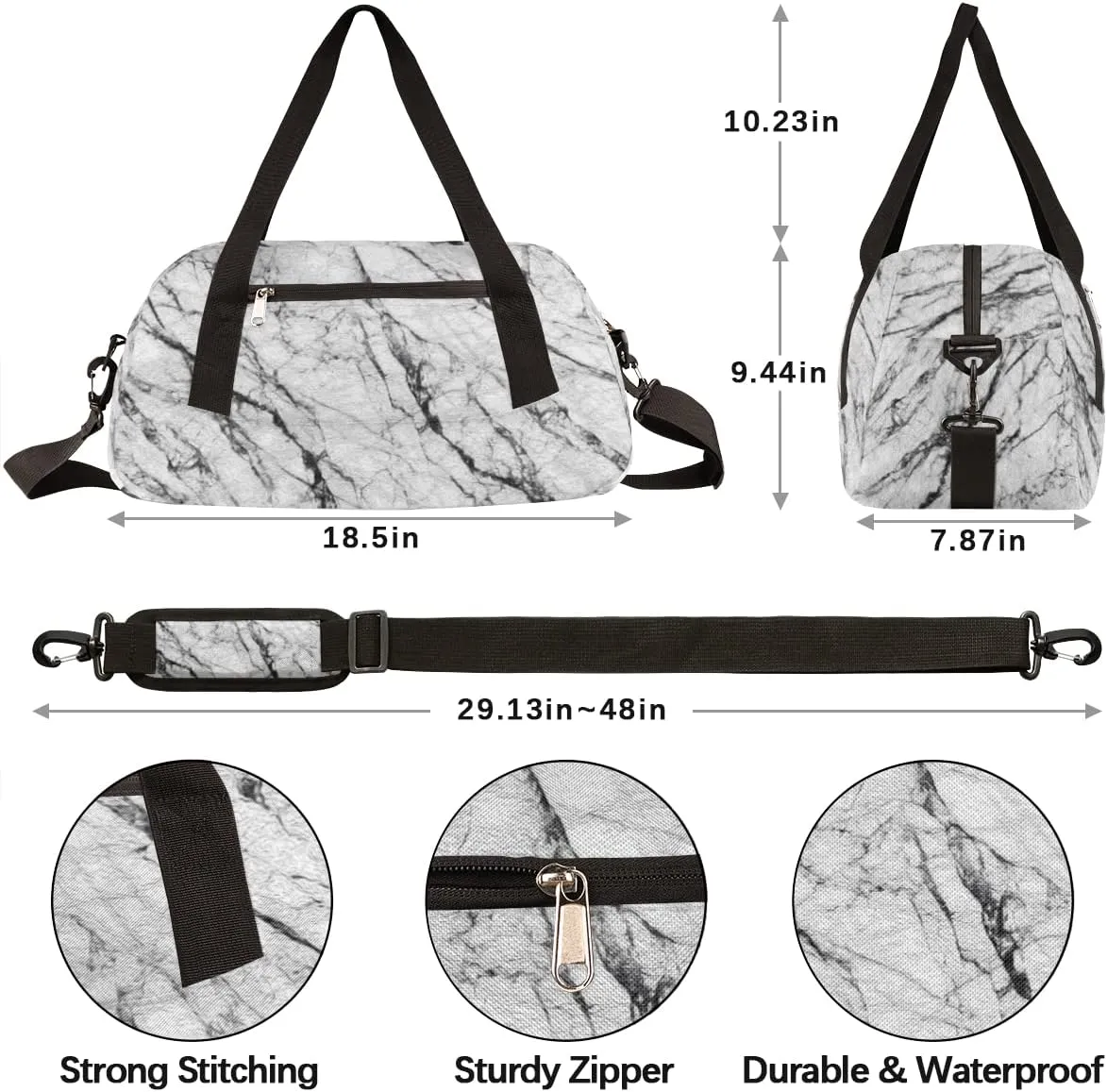 White Marble Texture Kids Duffel Bag for Girls Boys Teens, Marble Texture Oil Painting Dance Bag Overnight Small Duffel Bag Carry On Weekend Sports Gym Travel Bag for School Practice Gymnastics Ballet