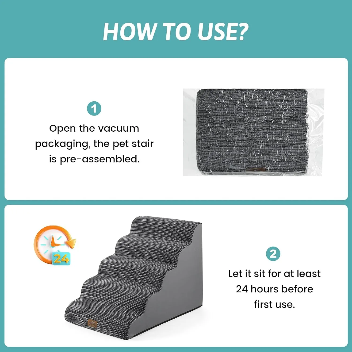Wide Dog Stairs for Large Dogs 19.7" Width, Dog Step for Small Dog, Puppy or Cat, Medium Pet Ramp for High Bed or Car, High Density Foam Ladder, 19.7x33x22.4 in, Stable, 5 Step, Dark Grey