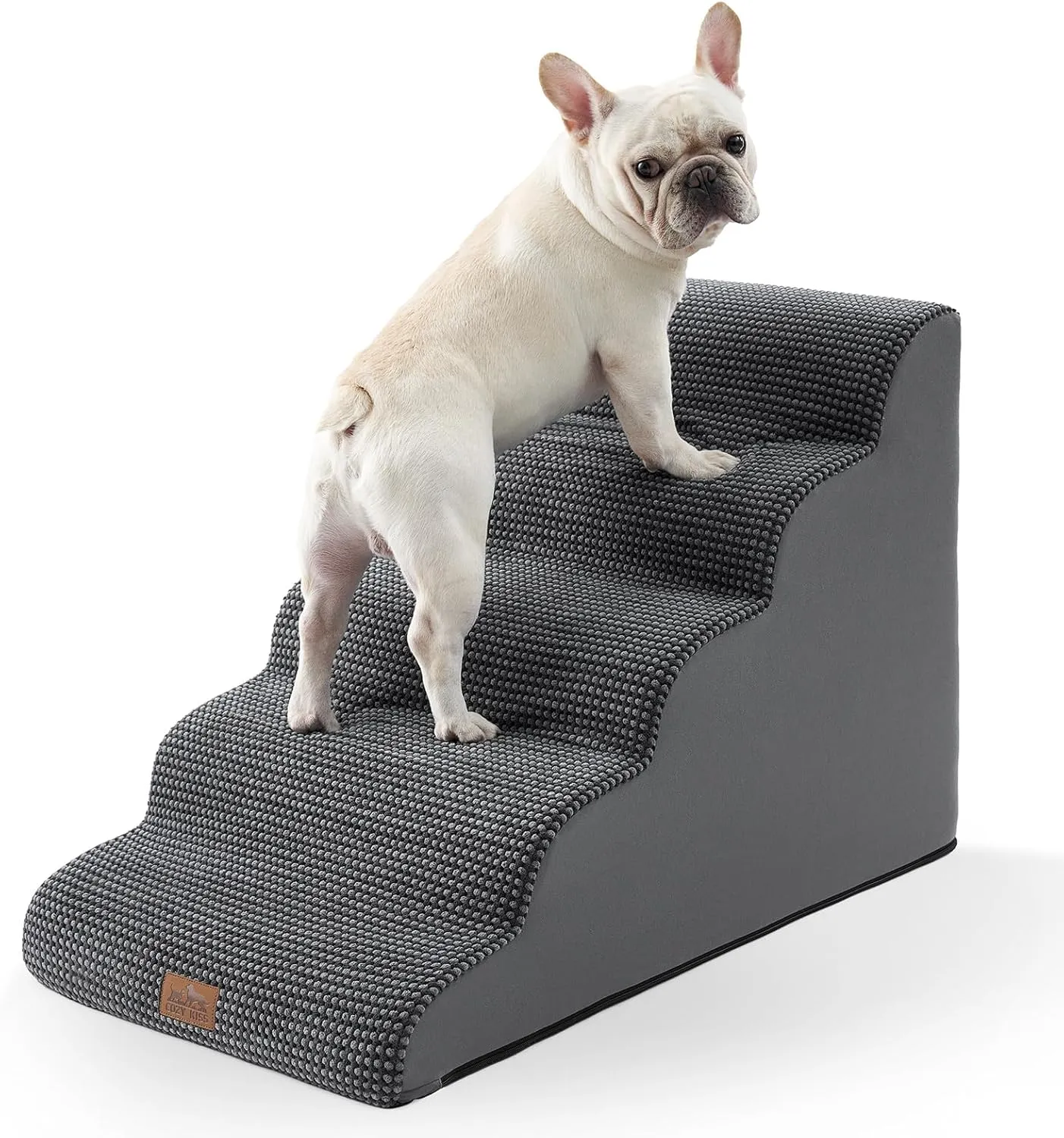 Wide Dog Stairs for Large Dogs 19.7" Width, Dog Step for Small Dog, Puppy or Cat, Medium Pet Ramp for High Bed or Car, High Density Foam Ladder, 19.7x33x22.4 in, Stable, 5 Step, Dark Grey