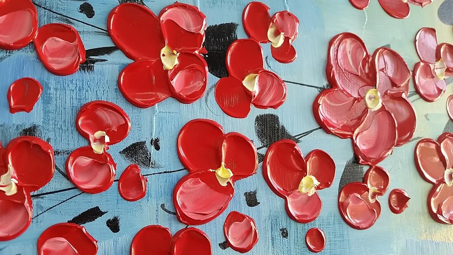 Wieco Art Dazzling Beauty Modern Large Stretched and Framed 100% Hand Painted Red Flowers Artwork Abstract Floral Oil Paintings on Canvas Wall Art for Living Room Bedroom Home Decorations 24x48