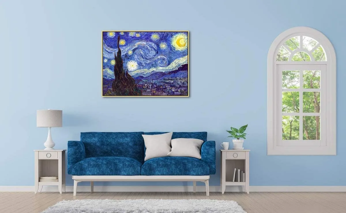 Wieco Art Framed Art Giclee Canvas Prints of Starry Night by Vincent Van Gogh Paintings Reproduction Post-Impressionism Artwork Framed Wall Art for Living Room Home Decorations