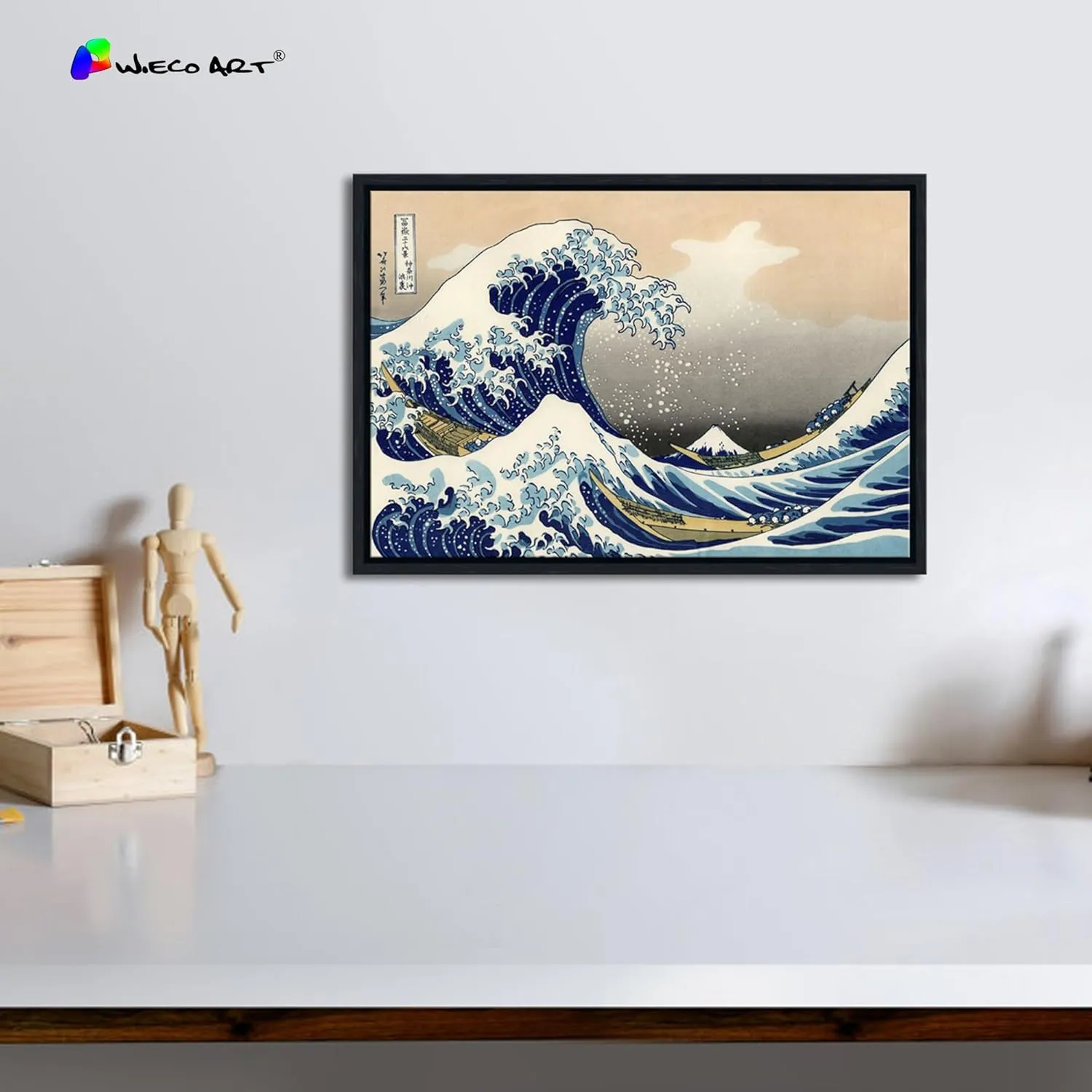 Wieco Art Framed Wall Art Canvas Prints Ocean Beach Picture Paintings for Home Office Decorations Wall Decor Great Wave of Kanagawa Katsushika Hokusai Modern Landscape Sea Artwork
