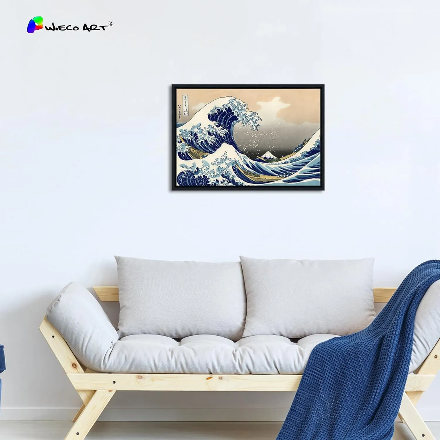 Wieco Art Framed Wall Art Canvas Prints Ocean Beach Picture Paintings for Home Office Decorations Wall Decor Great Wave of Kanagawa Katsushika Hokusai Modern Landscape Sea Artwork