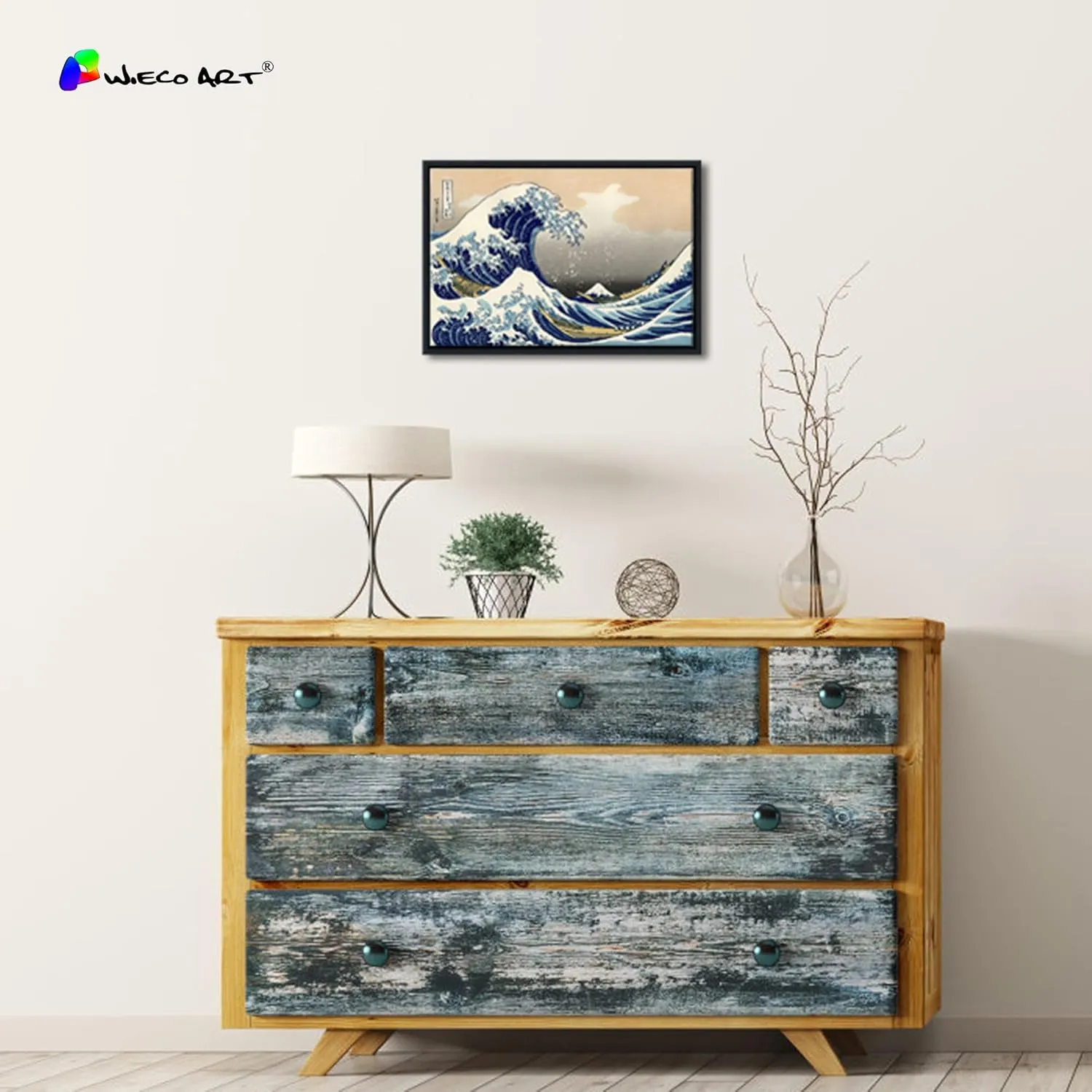 Wieco Art Framed Wall Art Canvas Prints Ocean Beach Picture Paintings for Home Office Decorations Wall Decor Great Wave of Kanagawa Katsushika Hokusai Modern Landscape Sea Artwork