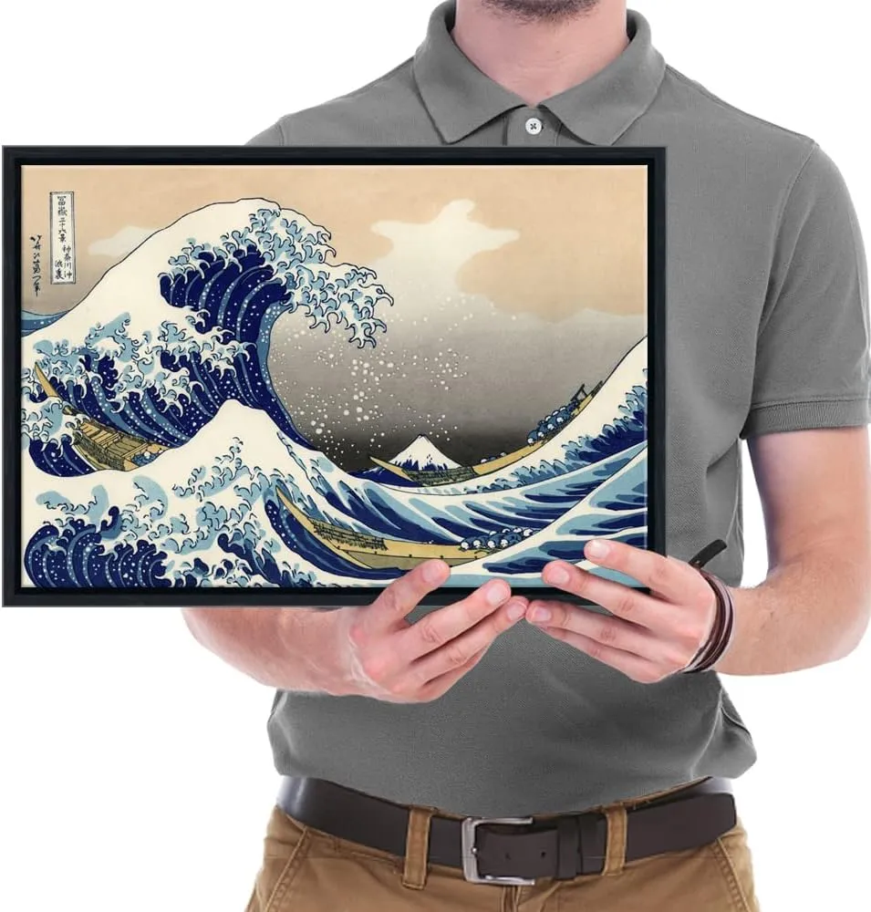 Wieco Art Framed Wall Art Canvas Prints Ocean Beach Picture Paintings for Home Office Decorations Wall Decor Great Wave of Kanagawa Katsushika Hokusai Modern Landscape Sea Artwork