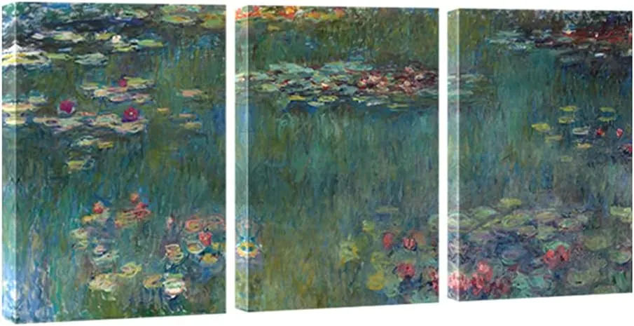 Wieco Art Water Lilies Canvas Prints Wall Art of Claude Monet Famous Oil Paintings Reproduction Artwork 3 pcs Large Classic Flower Lake Pictures Giclee Artwork for Bedroom Living Room Home