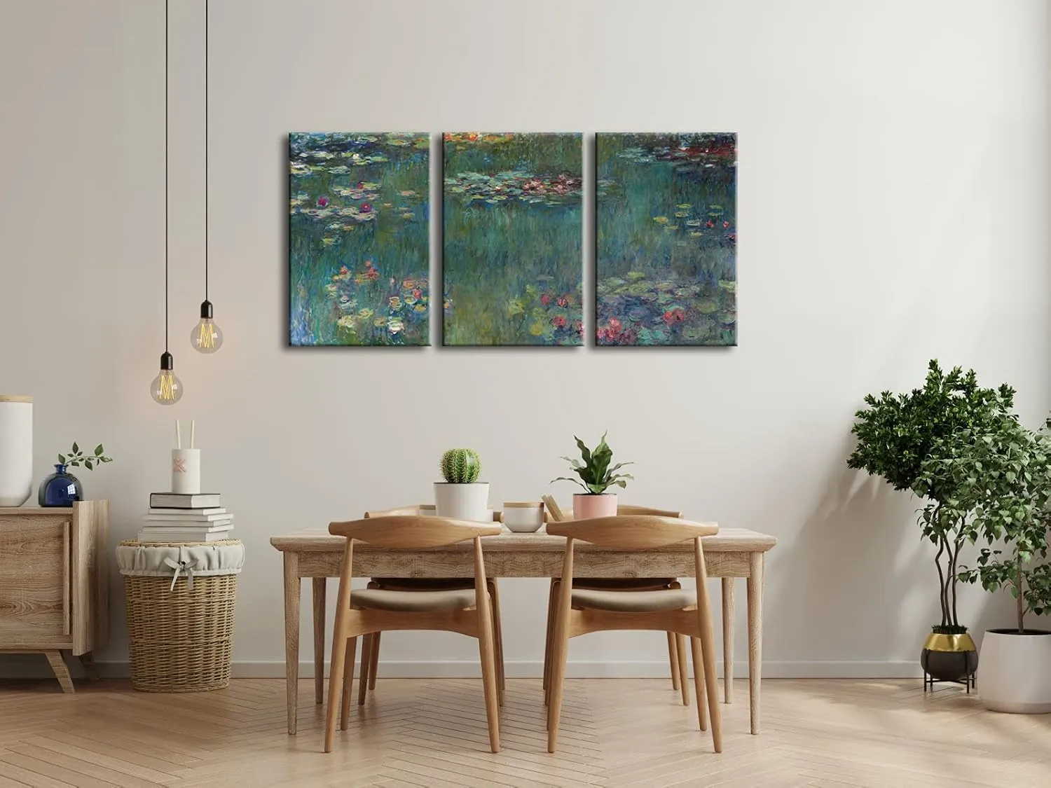 Wieco Art Water Lilies Canvas Prints Wall Art of Claude Monet Famous Oil Paintings Reproduction Artwork 3 pcs Large Classic Flower Lake Pictures Giclee Artwork for Bedroom Living Room Home