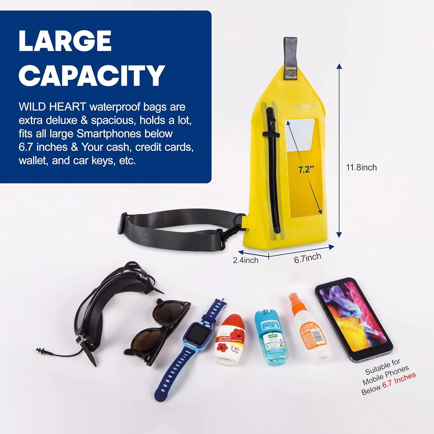 WILD HEART Waterproof Chest Sling Bag Pouch Fashion Diving Swimming Pool Beach Underwater Pouch Case Fully Waterproof Sea Fishing Diving Large Capacity Lightweight Bag