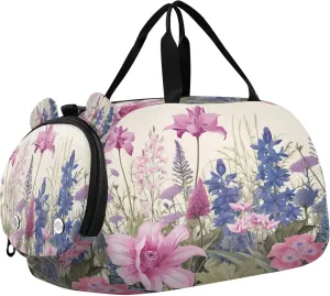 Wildflowers Kids Overnight Sports Duffel Bags with Shoe Compartment & Wet Pocket Travel Sport Gym Bag for Girls Boys