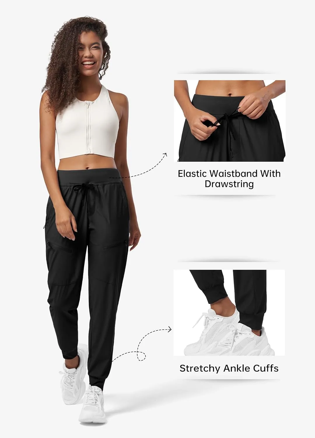 Willit Women's Joggers Lightweight Hiking Pants Quick Dry Travel Athletic Track Pants Zipper Pockets UPF 50 