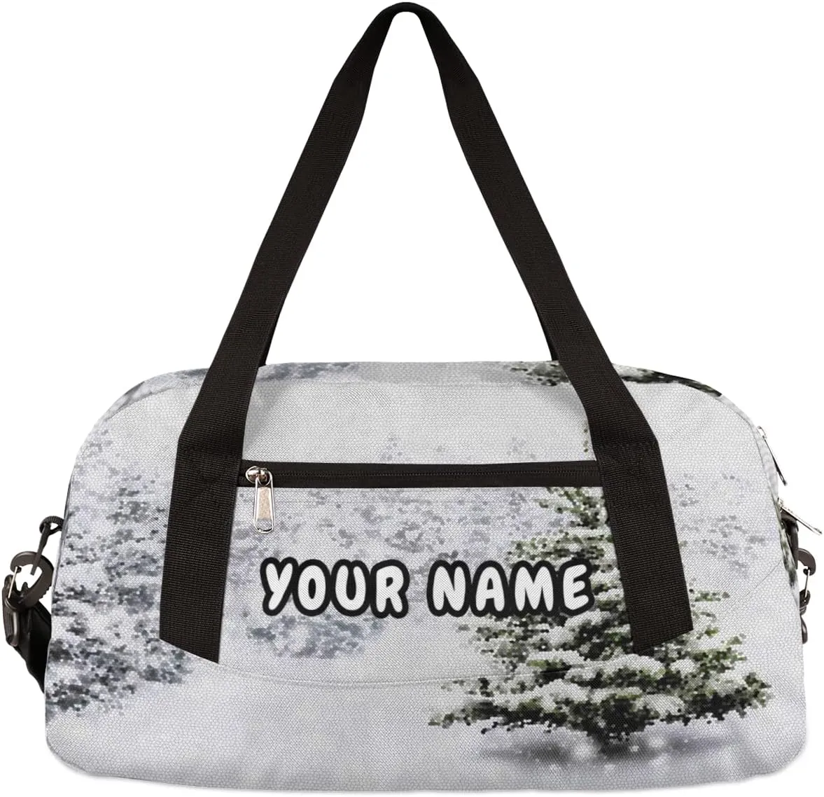 Winter Christmas Tree Personalized Kids Duffel Bag for Girls Boys, Winter Customized Name Dance Bag Overnight Small Duffel Bag Carry On Weekend Sports Gym Travel Bag for School Practice Gymnastics Ballet