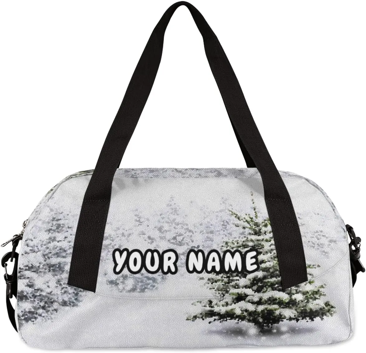 Winter Christmas Tree Personalized Kids Duffel Bag for Girls Boys, Winter Customized Name Dance Bag Overnight Small Duffel Bag Carry On Weekend Sports Gym Travel Bag for School Practice Gymnastics Ballet