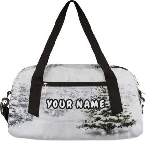 Winter Christmas Tree Personalized Kids Duffel Bag for Girls Boys, Winter Customized Name Dance Bag Overnight Small Duffel Bag Carry On Weekend Sports Gym Travel Bag for School Practice Gymnastics Ballet