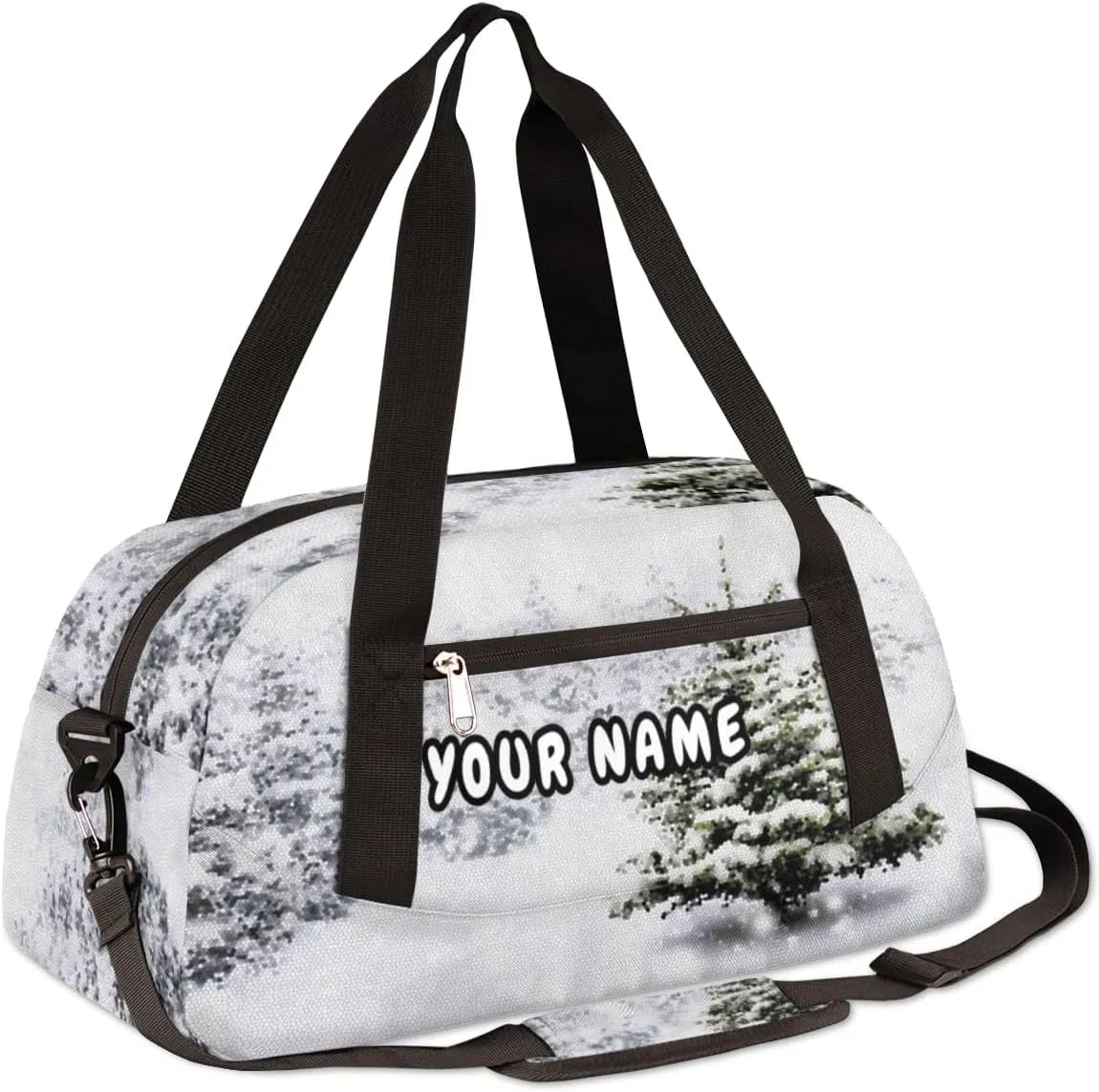 Winter Christmas Tree Personalized Kids Duffel Bag for Girls Boys, Winter Customized Name Dance Bag Overnight Small Duffel Bag Carry On Weekend Sports Gym Travel Bag for School Practice Gymnastics Ballet