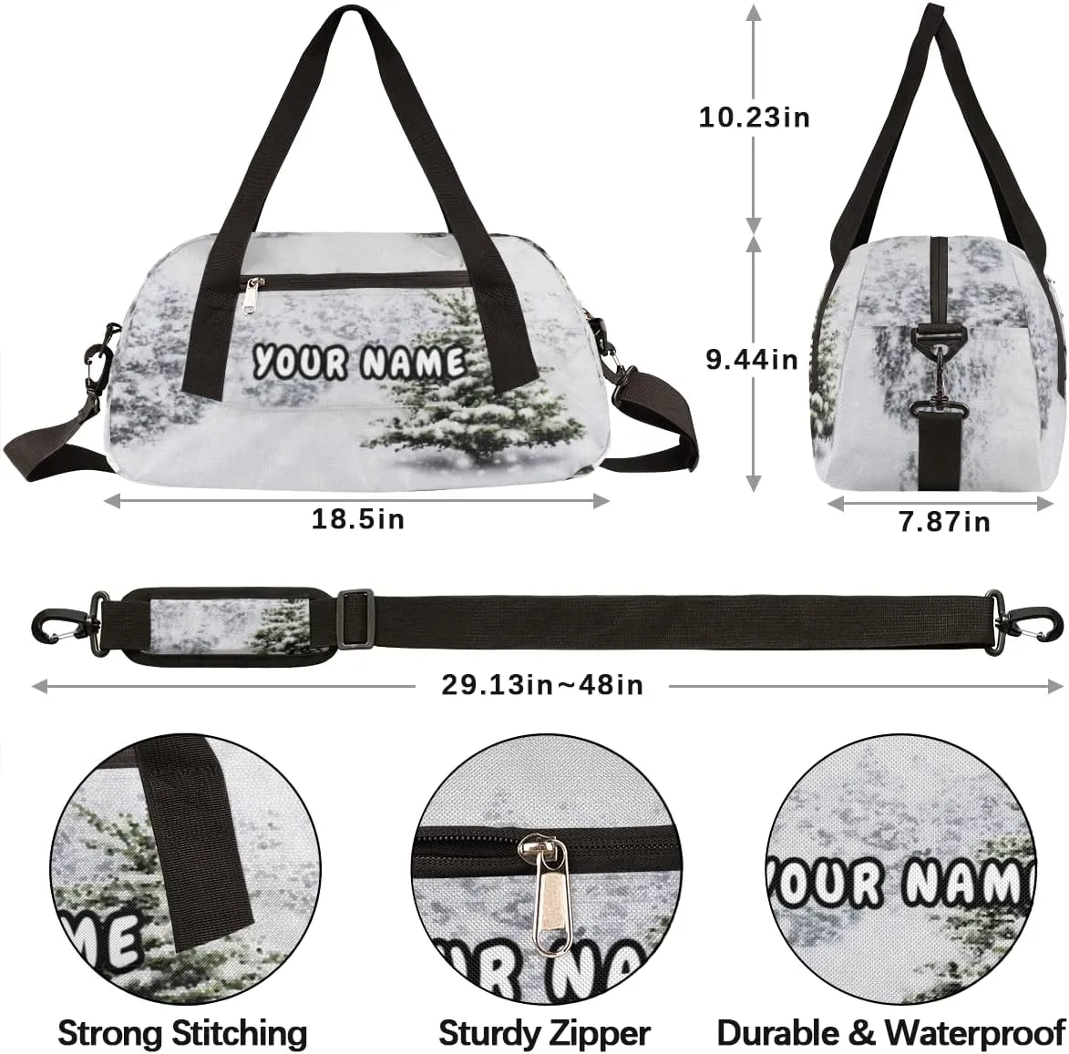 Winter Christmas Tree Personalized Kids Duffel Bag for Girls Boys, Winter Customized Name Dance Bag Overnight Small Duffel Bag Carry On Weekend Sports Gym Travel Bag for School Practice Gymnastics Ballet