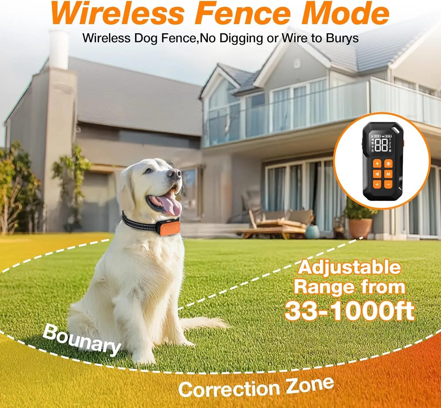 Wireless Dog Fence, Electric Fence for Dogs,Dog Fence Outdoor for Yard, Portable 2 in 1 Electric Dog Fence and Training Collar System with Waterproof Dog Training Collar
