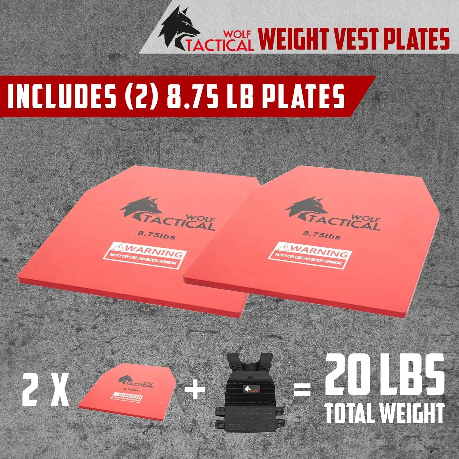 WOLF TACTICAL Weight Vest Plates - 5.75/8.75/14.5/19.75LB Pairs - WODs, Strength Training, Running, Heavy Workouts