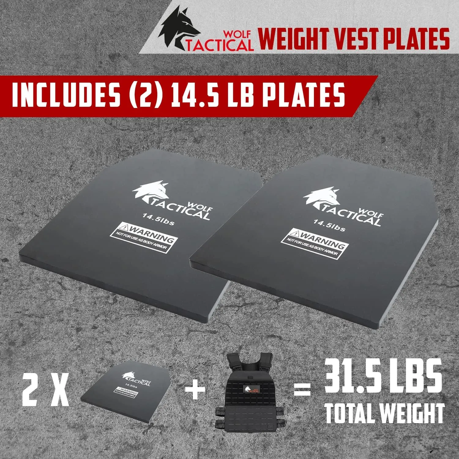 WOLF TACTICAL Weight Vest Plates - 5.75/8.75/14.5/19.75LB Pairs - WODs, Strength Training, Running, Heavy Workouts