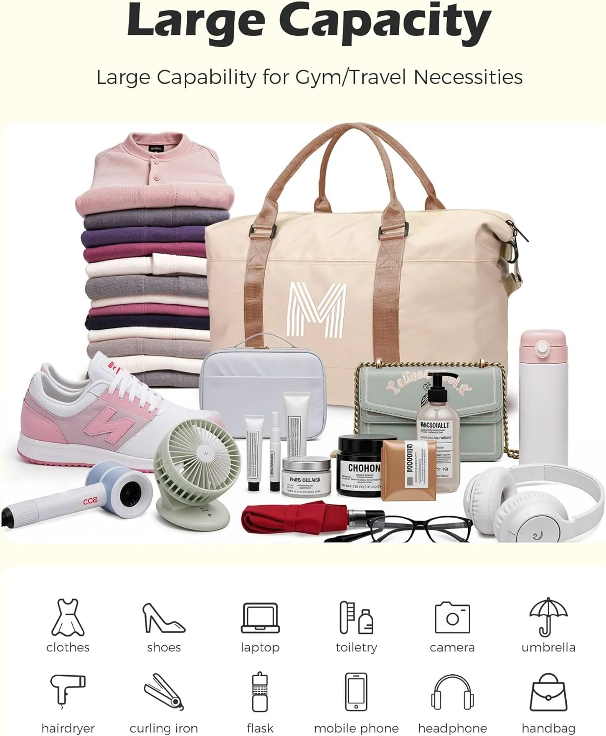 Women Birthday Gifts, Initial Travel Duffel Bag, Personalized Weekender Bag，Monogram Overnight Bag Gift for Grandmother,Birthday Gifts Personalized Gifts Bridesmaid Gifts (Letter N)