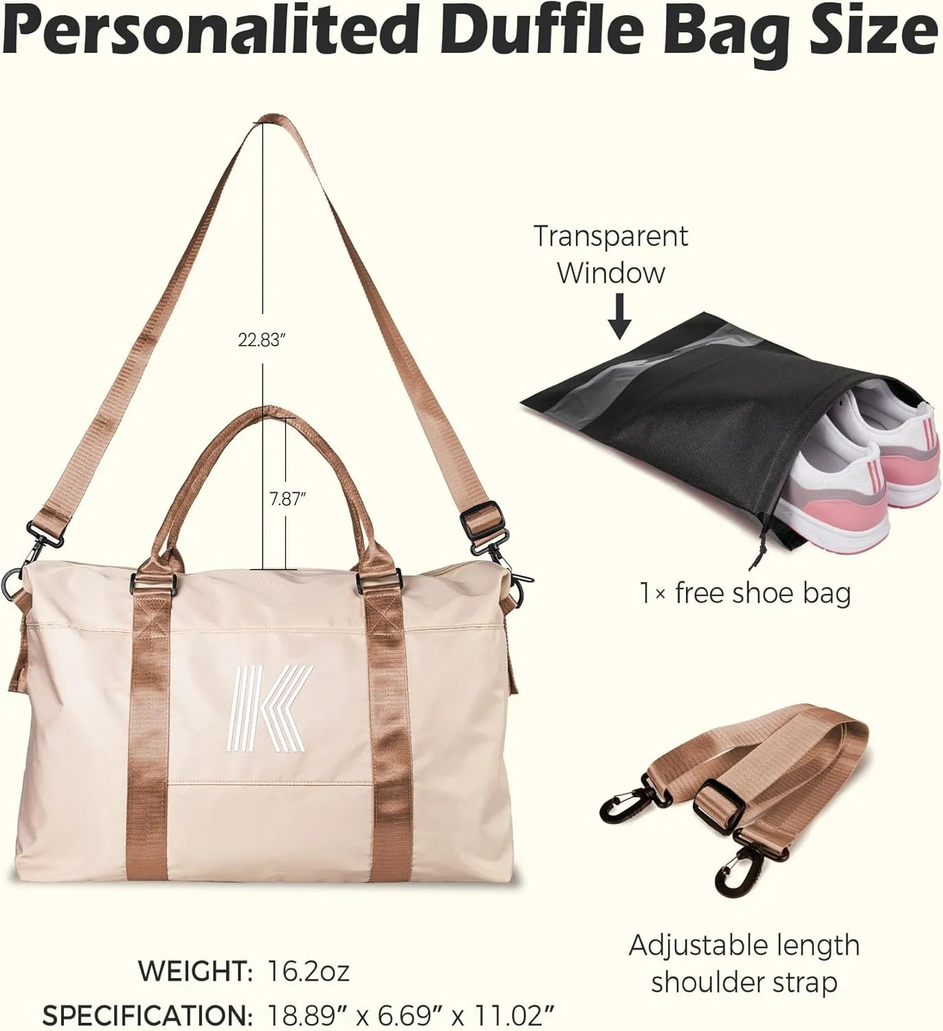Women Birthday Gifts, Initial Travel Duffel Bag, Personalized Weekender Bag，Monogram Overnight Bag Gift for Grandmother,Birthday Gifts Personalized Gifts Bridesmaid Gifts (Letter N)