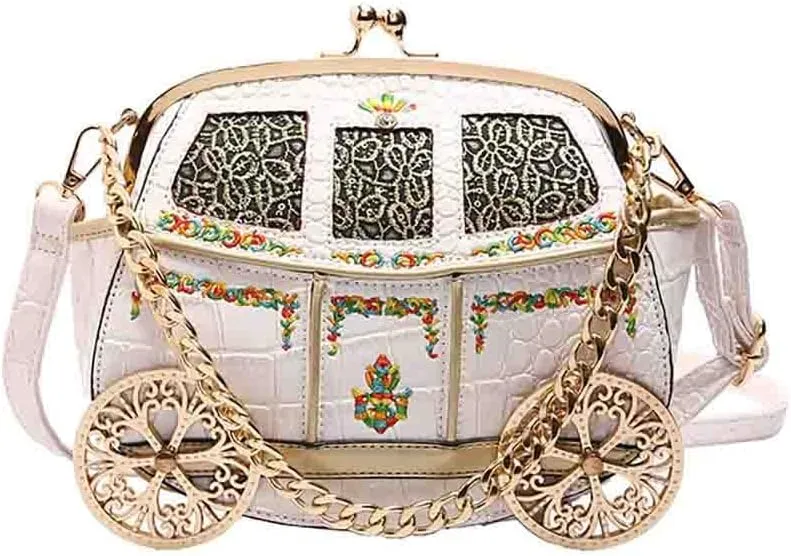 Women Horse Carriage Shape Shoulder Bag, PU Leather Vintage Gharry Car Crossbody Purse, Novelty Luxury Chain Handbag Clutch/2207