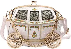 Women Horse Carriage Shape Shoulder Bag, PU Leather Vintage Gharry Car Crossbody Purse, Novelty Luxury Chain Handbag Clutch/2207