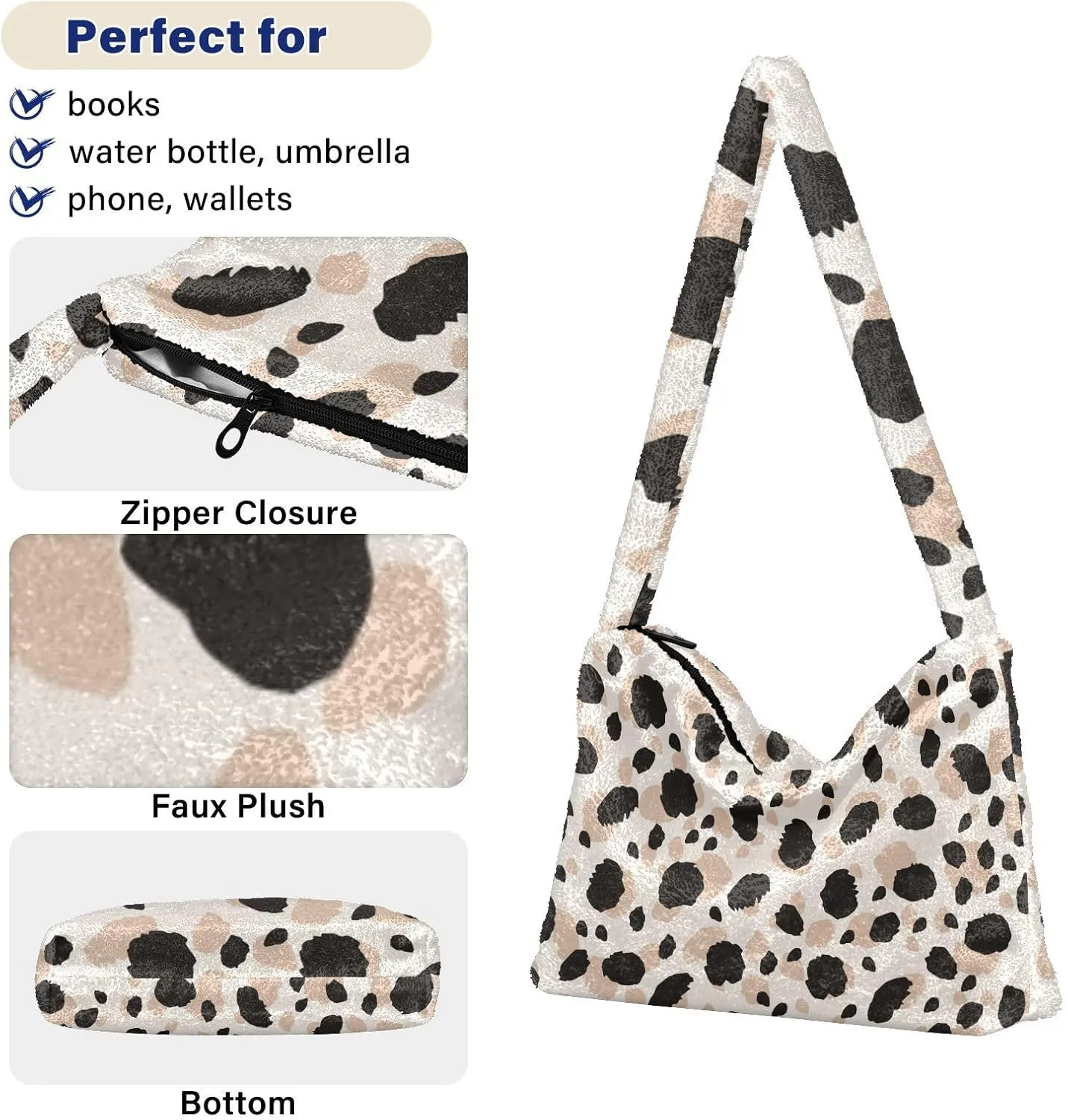 Women Ladies Cute Pinstripe Plush Shoulder BagTote Handbag Purse Faux Fur Shopping Dating Bag Multicolor 1