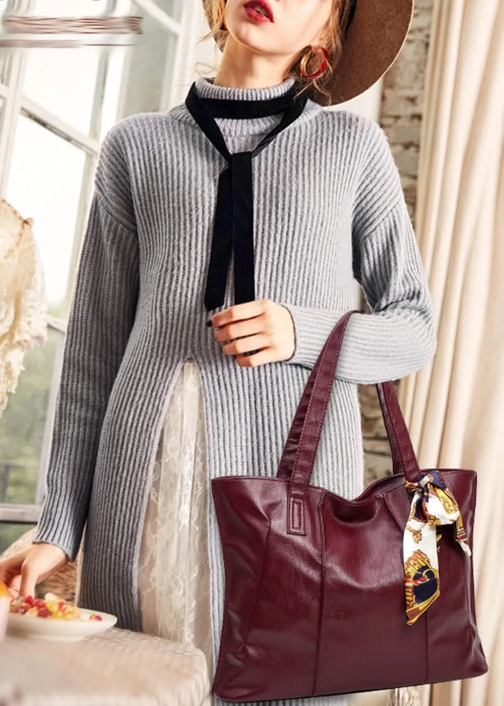 Women Tote Bag Bow Silk scarf Shoulder Bags Fashion Large Capacity Handbag