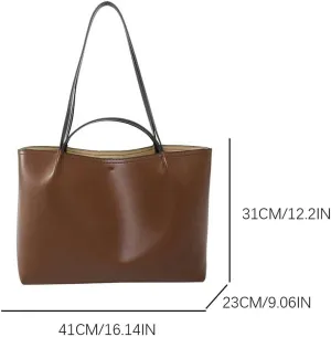 Women Vintage Shoulder Bag Large Capacity Simple Tote Bag PU Leather All-Match Tote Handbag Travel Shopping Work Date