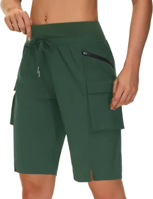 Women's 9" Bermuda Hiking Shorts Knee Length Zipper Pockets Quick Dry Lightweight UPF50 Long Shorts for Summer Travel