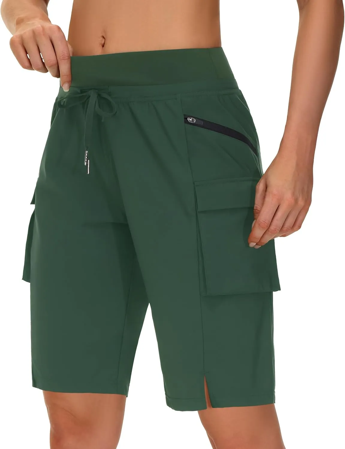 Women's 9" Bermuda Hiking Shorts Knee Length Zipper Pockets Quick Dry Lightweight UPF50 Long Shorts for Summer Travel